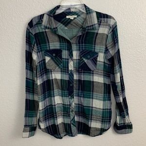 BeachLunchLounge Green/Blue Plaid Flannel - S
